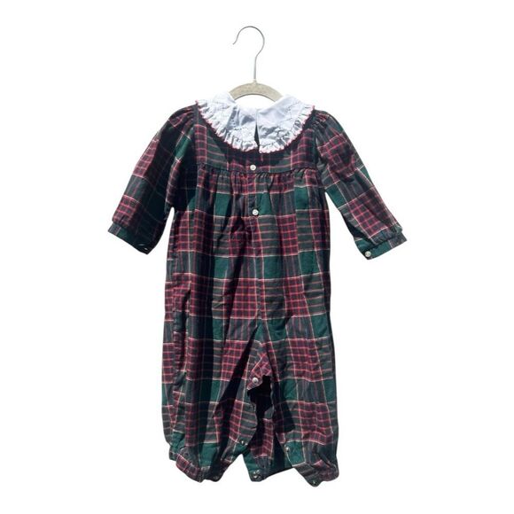 Vintage Rosey kids Plaid Romper Baby Girl 18 months Smocked  Embroidered Holiday - Picture 3 of 6